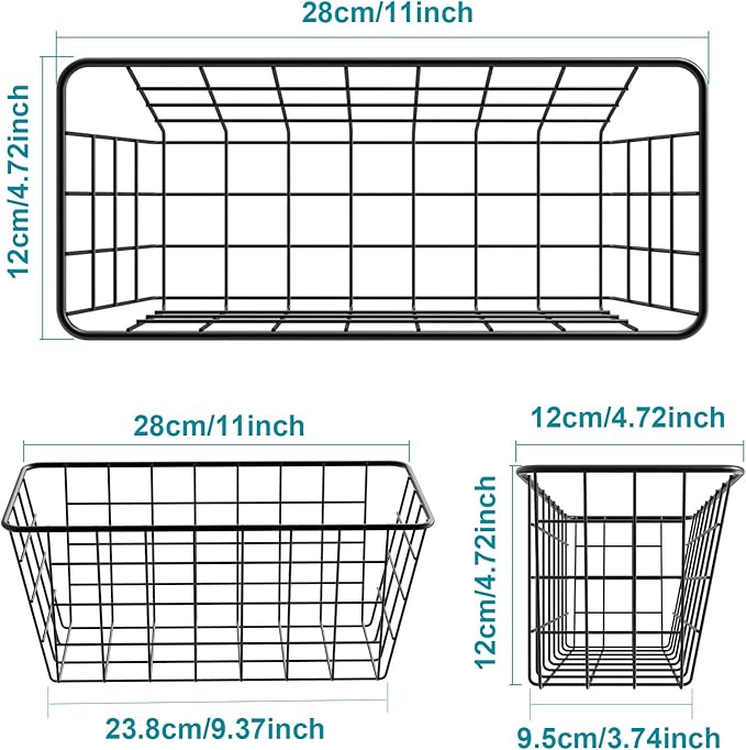 Hanging Kitchen Baskets For Storage Adhesive Small Wire Storage Baskets No Drilling Wall Mounted Shelf with Kitchen Food Pantry Bathroom Shelf Storage, 2 PACK, Black