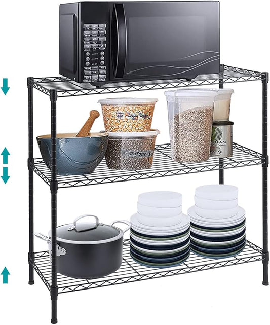 3-Tier Wire Shelving Unit, Adjustable Metal Wire Shelves with NSF Certified, Standing Storage Shelf Unit for Laundry, Bathroom, Kitchen, Pantry, Closet (13.7" D x 35.5" W x 31.5" H, Black)