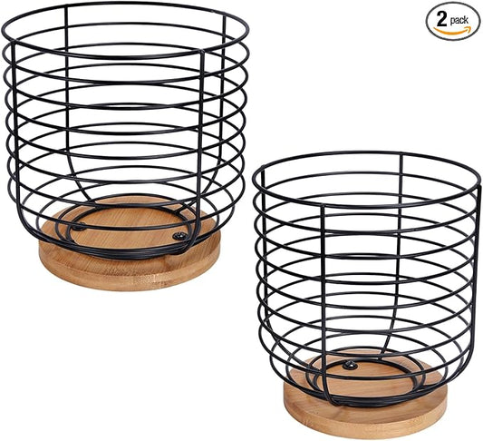 2pcs K Cup Holder Organizer - Coffee Pods Storage Organizer - Coffee Bar Accessories - Large Capacity Black Wire Kup Storage with Bamboo Base-NeatNest