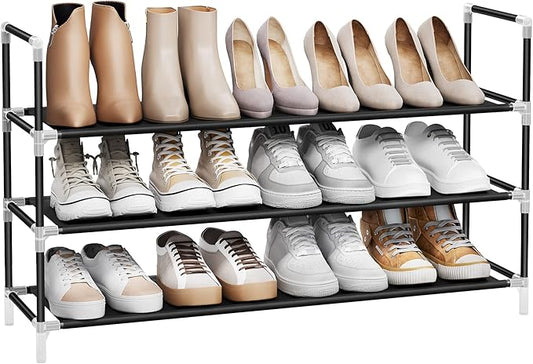 SONGMICS 3-Tier Shoe Rack, Shoe Storage for Hallway Closet, Slim and Space-Saving, Metal Frame, Non-Woven Fabric Shelves, Black ULSH053B01-NeatNest