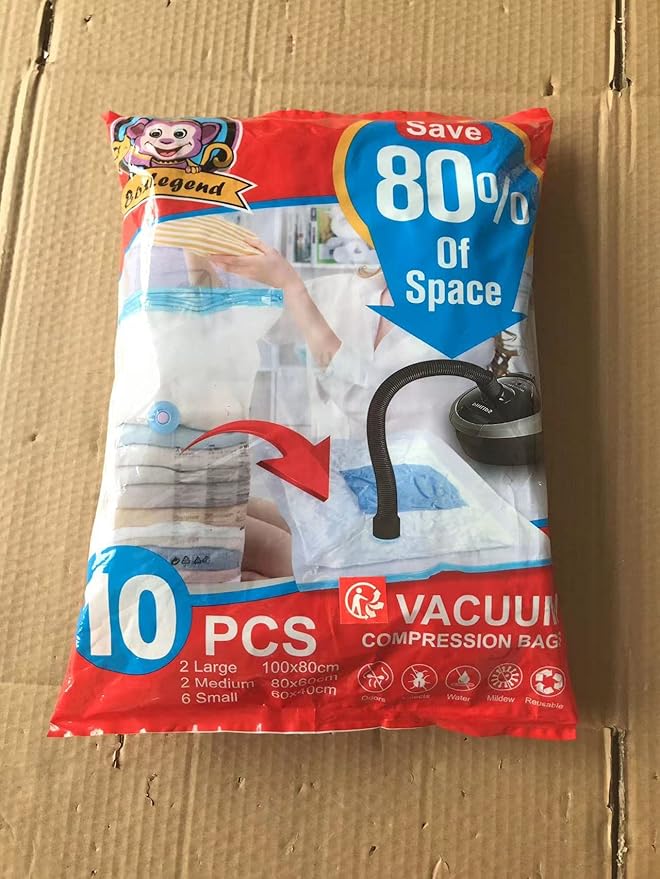 BoxLegend Vacuum Storage Bags 10 Combo Vacuum Pack Bags Space Saving Double Zipper Seal & Leak Valve Reusable for Clothes Pillow Comforters Bedding,2XL, 2L, 6S, 1 Large Pump-NeatNest