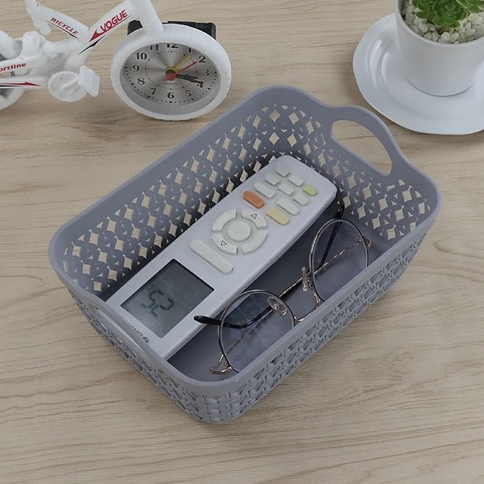 Kekow Gray Mini Plastic Storage Tray Basket with Handle, 12-Pack-NeatNest