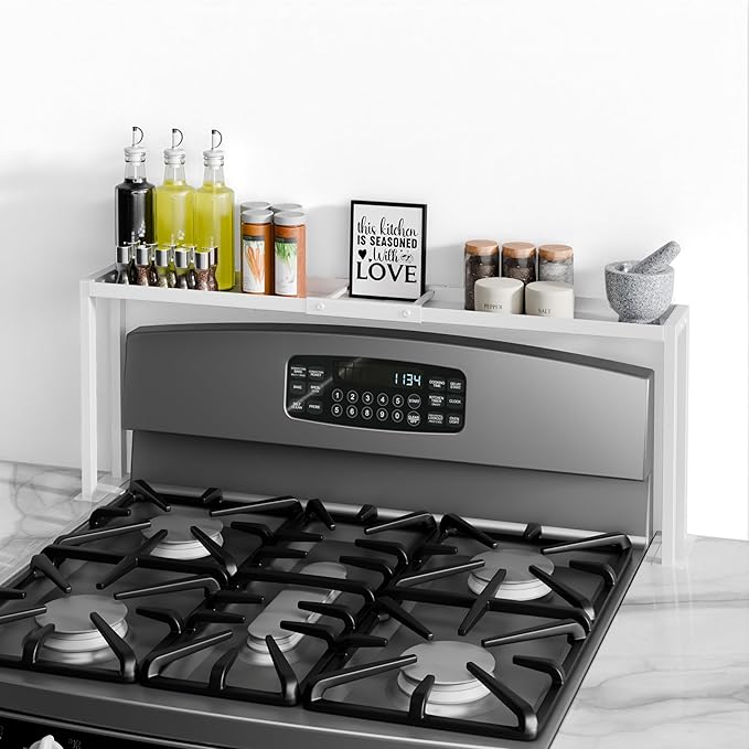 Bumusty Spice Rack Shelf for Kitchen Stove, 32" Adjustable Oven Spice Rack, Seasoning Organizer Kitchen Shelves，White-NeatNest