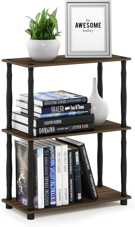 Furinno Turn-N-Tube 3-Tier Compact Multipurpose Shelf Display Rack with Classic Tube, Columbia Walnut/Black-NeatNest