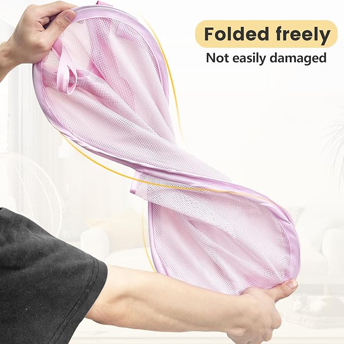 2 Pack Strong Mesh Pop-up Laundry Hamper, Quality Pop Up Hampers for Laundry with Durable Handles Solid Bottom High Carbon Steel Frame, Easy to Open and Fold Flat for Storage(Light Pink)-NeatNest