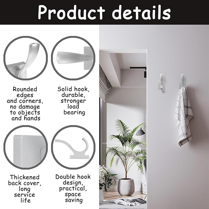 3 Pack Towel Holder for Bathroom Wall, Bath Towel Rack, Shower Holder, Robe Hook, Heavy Duty Coat Hooks for Entryway, Wall Mounted for Hanging Key, Hat, Backpack (Silver)