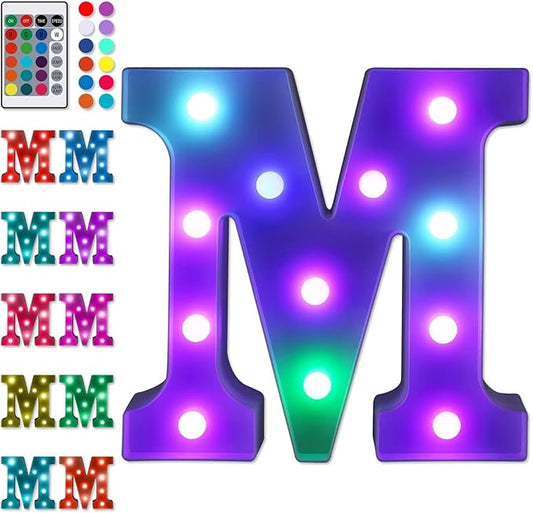 Foaky Colorful LED Letter Lights with Remote,Marquee Light Up Letters Sign for Night Light Wedding/Birthday Party Battery Powered Christmas Lamp Home Bar Decoration(M)-NeatNest