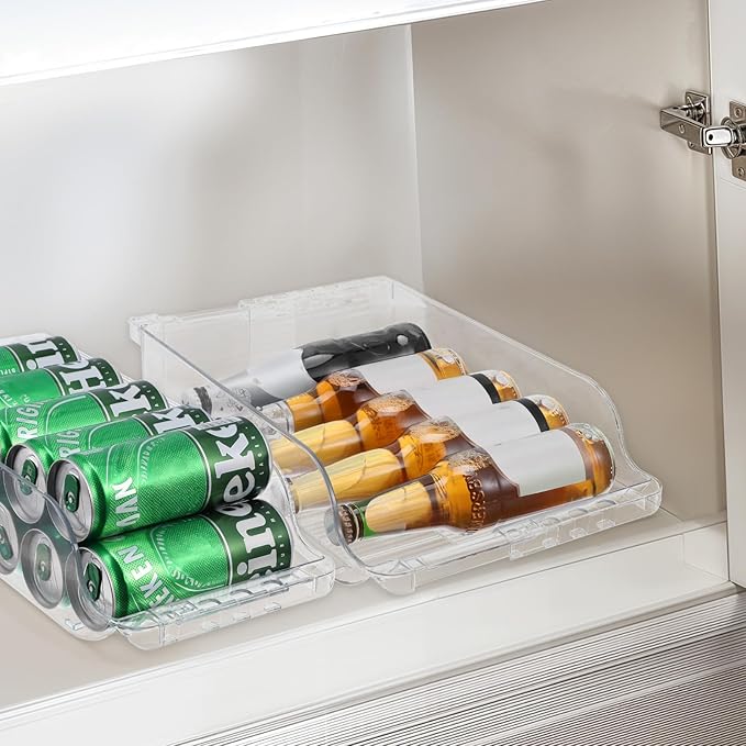 2 Packs Clear Width Adjustable Soda Can Organizer for Refrigerator Expandable Soda Can Dispenser for Beer Soda Seltzer Pop Can Soda Expand Organizer for Fridge Kitchen Pantry