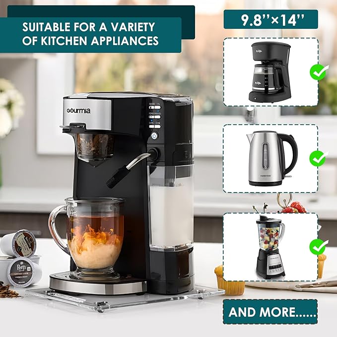 HAYVAN Acrylic Sliding Tray for Coffee Maker & Heavy Kitchen Appliances - Appliance Slider with Silent Wheels Slides Easily from Under The Cabinet - Easy to Clean (Clear, 9.8” W x 14”D)
