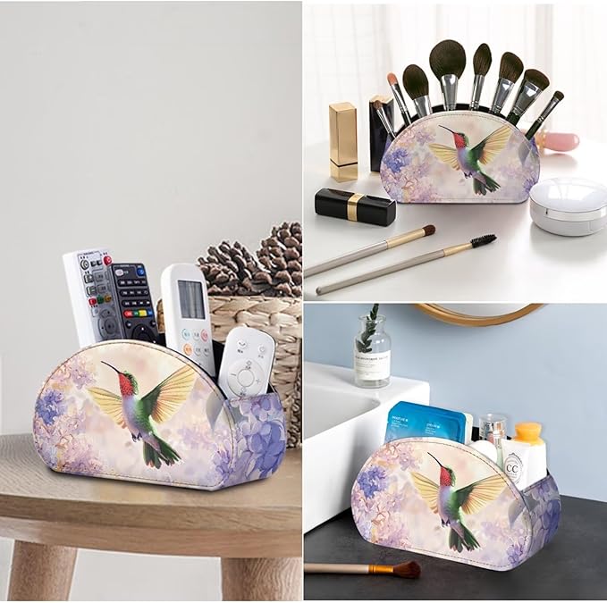 Green Hummingbird Print Office Desk Organizers with 5 Compartments, Remote Control Holder - Desktop/TV Stand/Couch Accessory,for Controllers/Media Players/Eyeglasses Storage-NeatNest