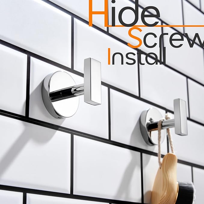 Robe Hook Polished Chrome Bath Towel Hooks Stainless Steel Wall Hooks for Bathroom Kitchen Closet Garage Door Hanger 2 Pack, AN1001CH-P2