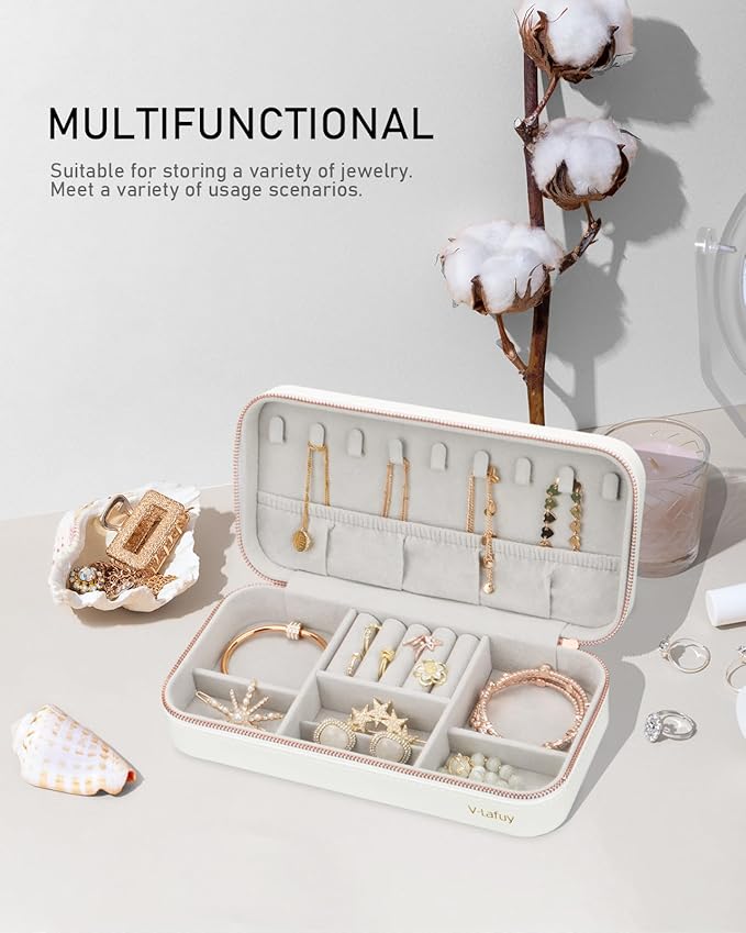 Jewelry Box Small Jewelry Boxes, PU Leather Portable Travel Jewelry Case, Large Capacity for Rings Earrings Necklaces Bracelets Watch, White C-NeatNest