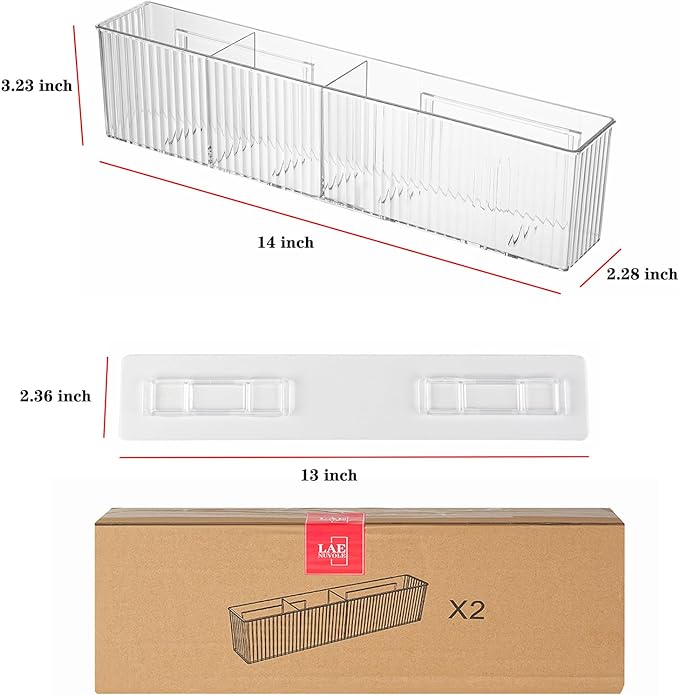 2 Pack Bathroom Makeup Organizer Wall Mount Clear Bathroom Organizers and Storage with 3 Compartments Plastic Storage Organizer Bins Floating Shelves for Wall, Narrow Space, Office, Bedroom 14''Length-NeatNest