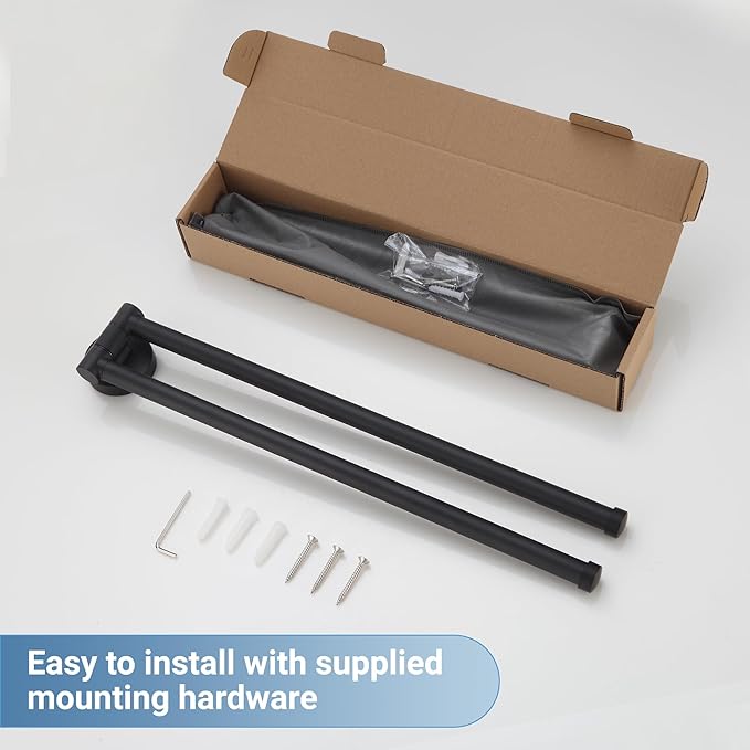 BGL Swivel Towel Bar for Bathroom Matte Black,Swing Out Double Towel Bar 2-Arm Kitchen Wall Mounted Towel Hanger Holder for Bathroom Organizer-NeatNest