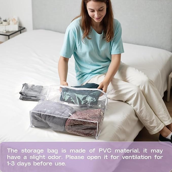 10PACK Clear Zippered Storage Bags for Clothes, 22L Closet Organizers Bag, and Blanket Storage Bags for Bedding, Linen, Blankets, Comforters, Clothing & Toys (White)-NeatNest