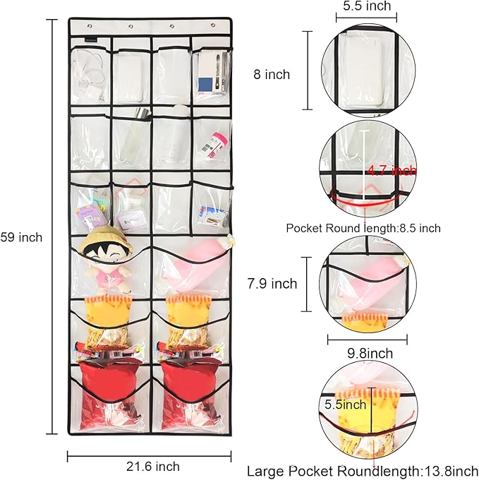 Extra Large Hanging Crystal Clear Over Door Shoe Organizers, Closet Shoe Organizer Shoe Rack Organizer Shoe Storage, 12+6Pockets, 4Hooks, white (59"x 21.6")-NeatNest