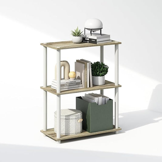 Furinno Turn-N-Tube 3-Tier Multipurpose Compact Bookcase, Sonoma Oak/White-NeatNest