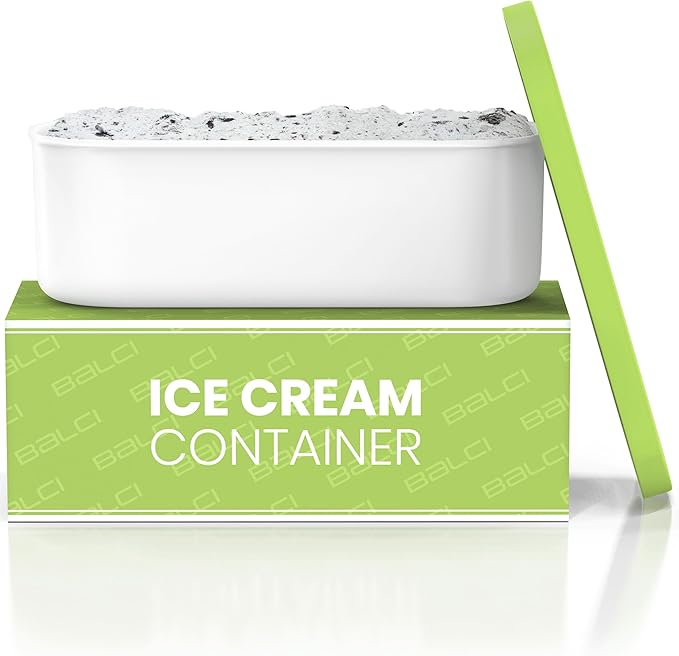 BALCI - Ice Cream Container - 2 Quart - Perfect Reusable Freezer Storage for Homemade Ice Cream Tubs for Sorbet, Frozen Yogurt and Gelato! - Flexible Silicone Lids, Long Scoop, Stackable - Green