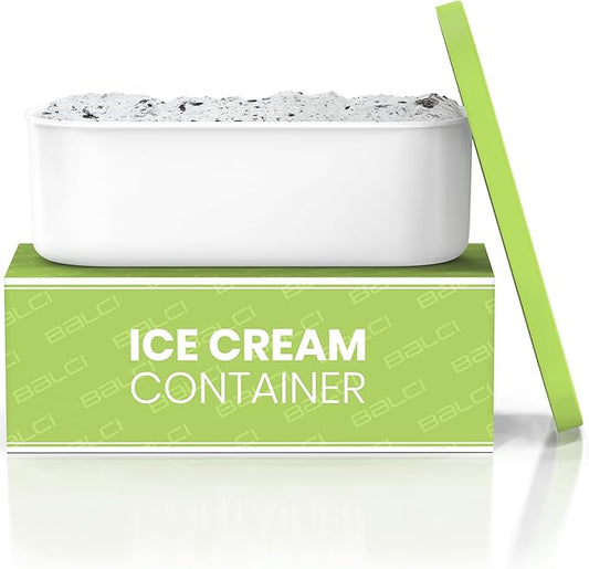 BALCI - Ice Cream Container - 2 Quart - Perfect Reusable Freezer Storage for Homemade Ice Cream Tubs for Sorbet, Frozen Yogurt and Gelato! - Flexible Silicone Lids, Long Scoop, Stackable - Green