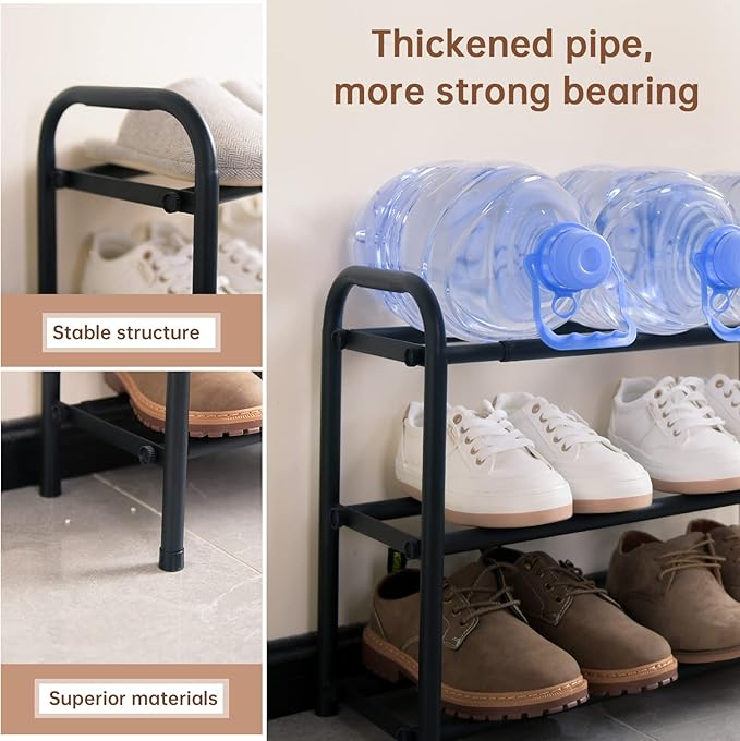 Gonfoam 3-Tier Expandable Shoe Rack,Adjustable Shoe Shelf Storage Organizer Heavy Duty Metal Free Standing Shoe Rack for Entryway Closet Doorway (Black)-NeatNest