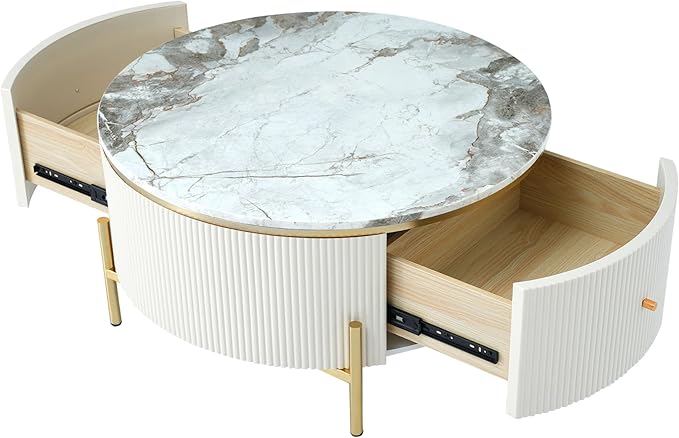 31.5'' Modern Round Coffee Table with 2 Large Drawers Storage Accent Table for Living Room(31.5'')