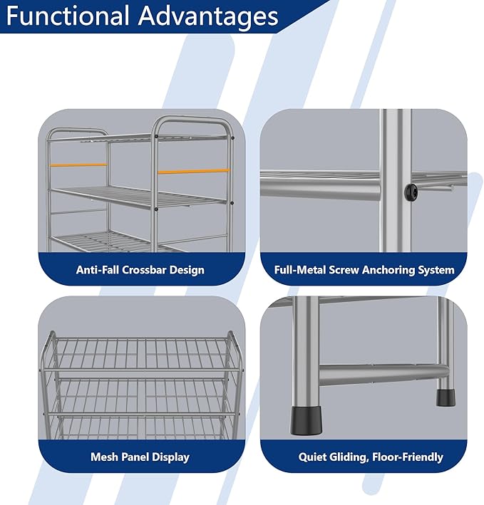 4-Tier Stackable Shoe Rack,Expandable & Adjustable Shoe Organizer Storage Shelf,High Capacity,Wire Grid,Silver-NeatNest