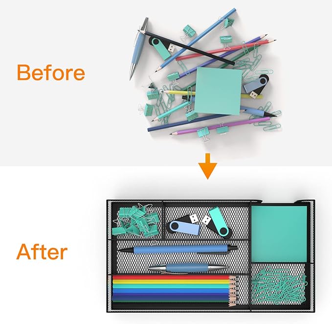 Desk Drawer Organizer, Metal Mesh Dividers Organizer (Blak-2P, Small)-NeatNest