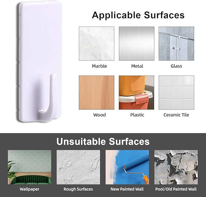 Damage Free Hanging Hook, 20 Hooks with 20 Adhesive Strips, 1 Hook Holds 2 lb,Removable Wall Hook for Hanging Key, Towel, Utility Hooks for Office Kitchen Bathroom Organization,Party Decoration-NeatNest