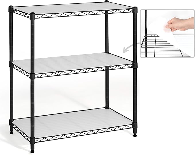 CAPHAUS NSF Black Adjustable 3-Tier Shelf Wire Shelving Unit w/Liner, Garage & Basement Storage Organizer, Metal Steel Shelves-NeatNest
