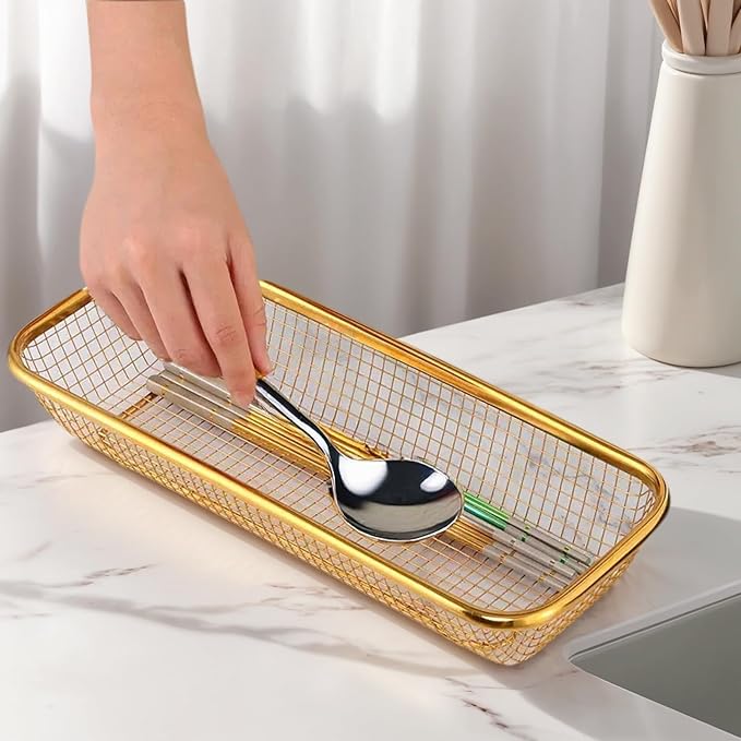 4-Pack Gold Flatware Organizer - Sturdy Mesh Design, Dishwasher-Safe & Easy-Clean Utensil Holder, Silverware Container Drawer Storage-NeatNest