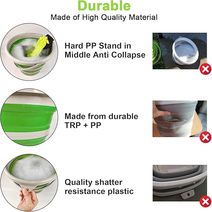 Collapsible Car Wash Bucket with Microfiber Mitt, 10L (2.6 Gallon) Portable Water Buckets with Handle for Car Wash Household Cleaning, Multiuse Collapsible Water Buckett and Car wash mitt - Green-NeatNest