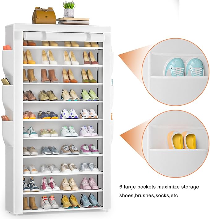 Shoe Rack 10Tier Large Capacity 50-56Pairs Beautiful Tall Shoe Shelf Free Standing Storage Cabinet Entryway Closet-NeatNest