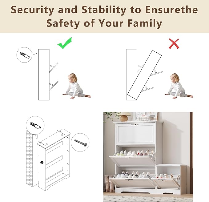 Entryway Shoe Cabinet with Bench, Hidden Storage and Adjustable Shelves, Wooden Shoe Rack and Organizer for Hallway, Mudroom, Closet, Small Apartment