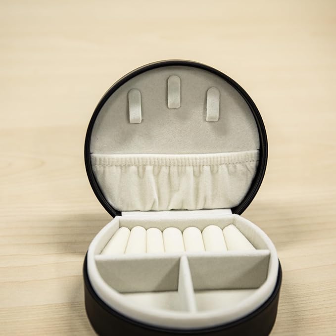 COLLECTIVE HOME - Travel Jewelry Case, Elegant Half-Moon Design with Gold Monogram, Detachable Handle, Personalized Accessory Organizer, Gift for Fashion-Forward Women and Teens, Black (s)-NeatNest