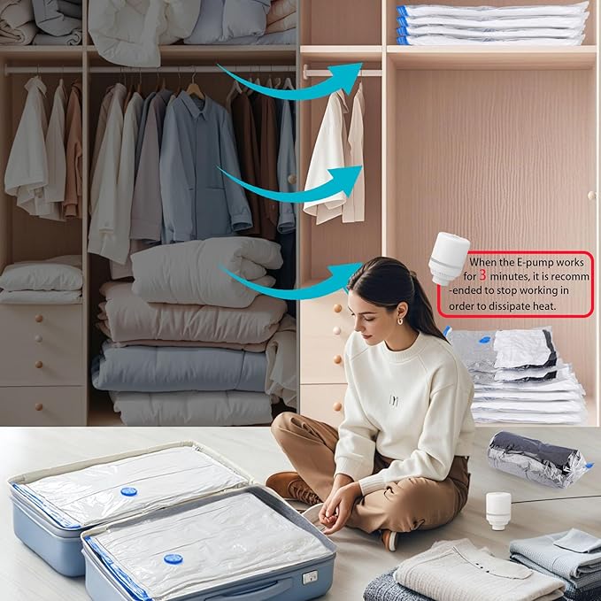 20 Pack Vacuum Storage Bags with Electric Pump, 4Jumbo/ 4Large/ 4Medium/ 4Small/ 4Roll Compression Space Saver Vacuum Seal Bags for Clothing Travel Luggage Comforters Blankets Pillows Bedding, Blue-NeatNest