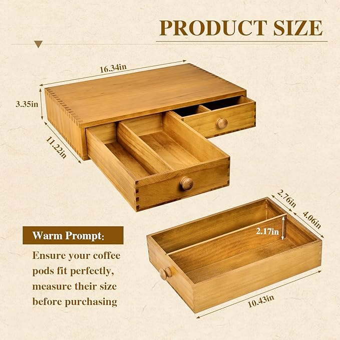 K Cup Storage Organizer,Wood Coffee Pod and Tea Bag Holder,Kcup Drawer Coffee Maker Stand,Home Kitchen Counter Holds Up to 30 Pods Capacity-NeatNest