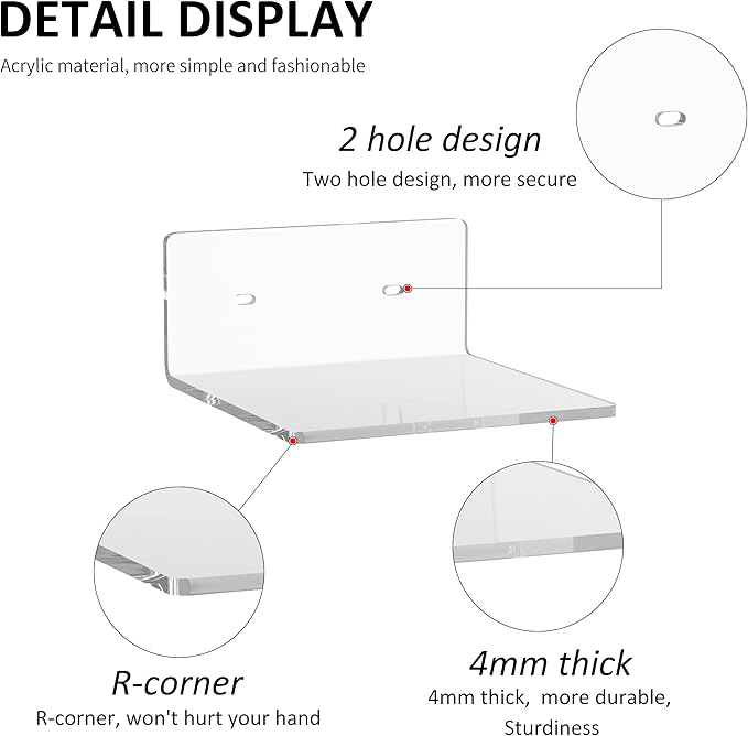 6 Inches Acrylic Small Wall Shelves 2 Pack, Floating Shelf for Wall Mounting, Acrylic Display Ledges for Funko Pop Figures, Home Décor, Living Room, Gaming Room, Plants(6 inch, Clear)-NeatNest