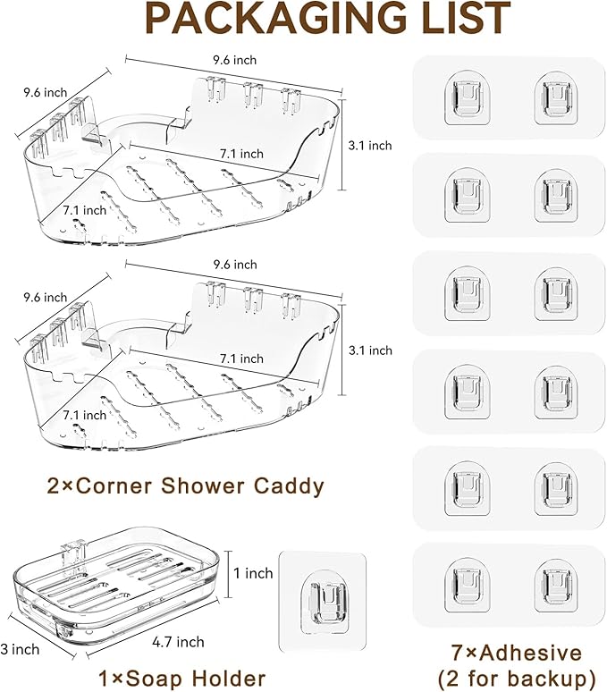 Corner Shower Caddy, 3-Pack Adhesive Shower Organizer with Soap Holder and Hooks, Rustproof Corner Shower Shelves, No Drilling Bathroom Organizer for Bathroom