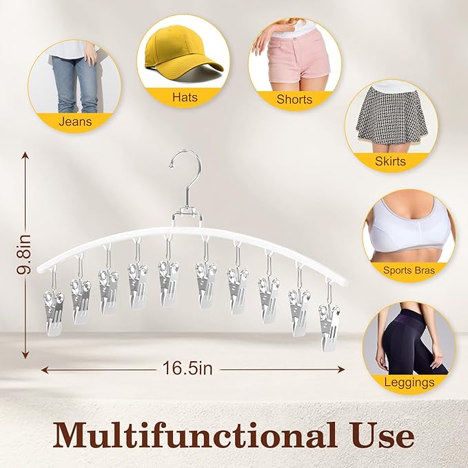 2 Pack Legging Organizer for Closet 360° Swivel, Space Saving Metal Gym Clothes Hangers w/20 Clips Holds 20 Leggings, Closet Organizers and Storage, Room Organization Essentials, White-NeatNest