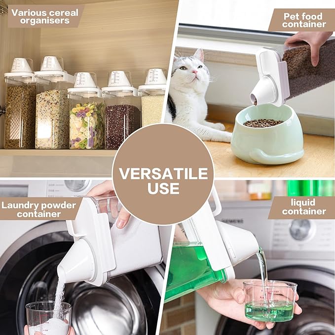 Air Tight Cereal Container Organizer Set of 3-1100ML Total 111oz, Dry Food Storage for Pet Food, Rice, Oatmeal with Pour Spout Lid & Small Plastic Measuring Cup for Flour and Sugar