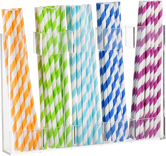 Clear Acrylic Straw Holder for Cabinet Door - Reusable Straw Organizer with Adhesive Backing, Space-Saving Kitchen Storage for Counter/Cupboard (Large, Transparent)-NeatNest