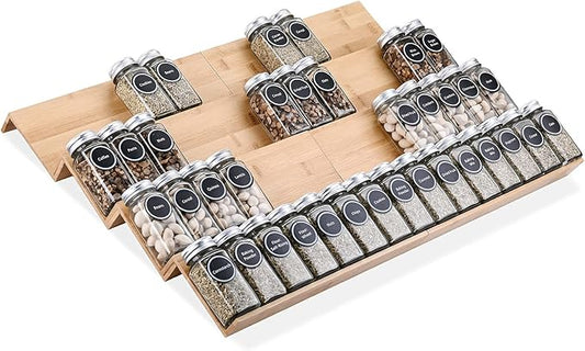 Bamboo Spice Rack Tray - Spice Drawer Organizer for Kitchen Cabinets Storage and Organization (Jars Not Included)-NeatNest