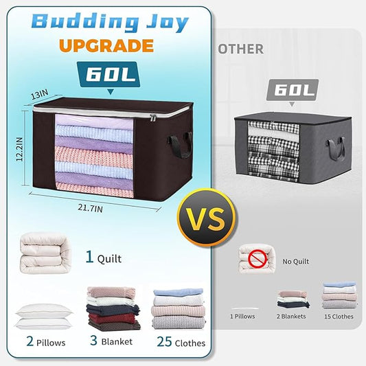 Budding Joy Clothes Storage, Foldable Large Storage Bags, Storage and Organization for Clothing, Blanket, Comforter, Clothes, Pillows, Closet Organizers with Enhanced Handle, 60L 6 Pack Brown-NeatNest