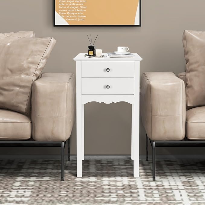Giantex End Table w/ 2 Drawers Side Table Nightstand Multi-Purpose Accent Table Living Room Bedroom Home Furniture (1, White)