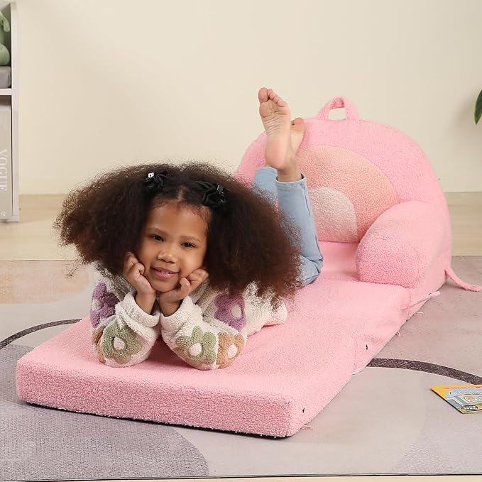 Foldable Kids Sofa, Comfy Rainbow Toddler Couch with Tri Folding Foam Cushions, Comfy Couch for Kid Age 18 Months and Up-NeatNest