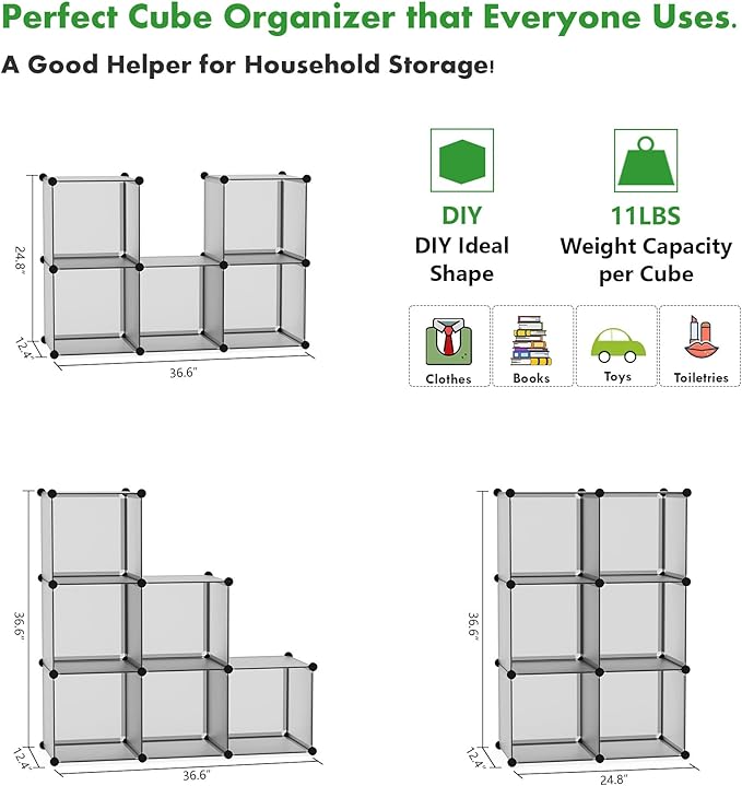 C&AHOME Cube Storage Organizer, 6-Cube Shelves Units, Closet Cabinet, DIY Plastic Modular Book Shelf, Ideal for Bedroom, Living Room, Office, 36.6" L x 12.4" W x 36.6" H Grey UPCS06G-NeatNest