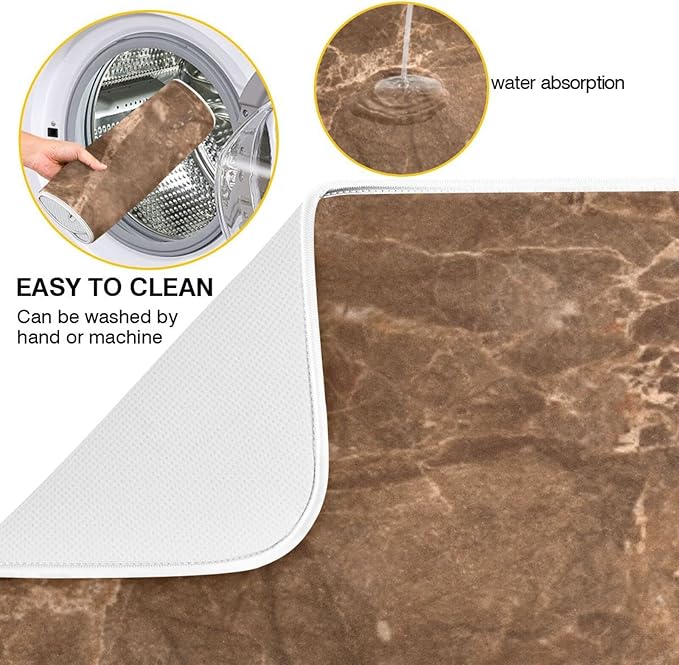 Brown Marble Texture Microfiber Dish Drying Mat Absorbent Dish Draining Mat Large Size 18 x 24 Dishes Drainer Mat for Countertop Dish Drying Pads-NeatNest