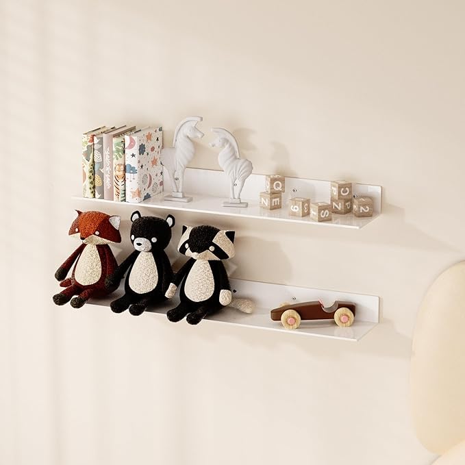 30 Inch White Floating Shelves for Wall Décor, Acrylic Storage Wall Shelf Holder, Wall Mounted Home Organizer Shelves with a Free Screwdriver, 2 Pack(30 Inch)-NeatNest