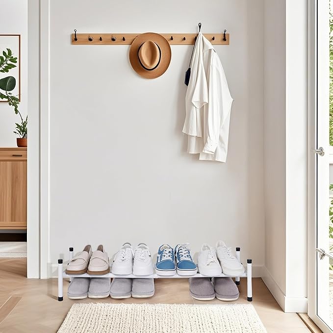 STORAGE MANIAC Expandable Shoe Rack, 4 Pairs Stackable Small Shoe Rack, Metal Adjustable Shoes Organizer for Closet, Entryway, Hallway, Garage, Front Door, Shoes Shelves, White 1 Tier-NeatNest
