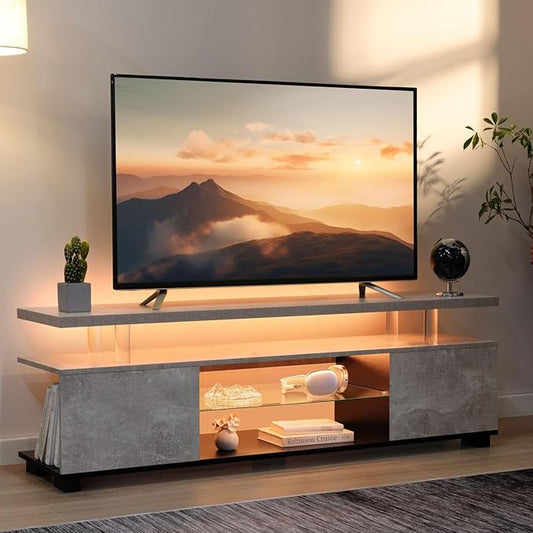 Grey TV Stand, LED TV Stand Modern Entertainment Center for Living Room LED Console Table for TV LED TV Cabinet for 65 inch TV-NeatNest